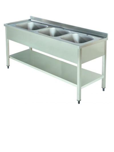 Sudoper sa 3 korita, otvoreni, 1800x700x900 mm